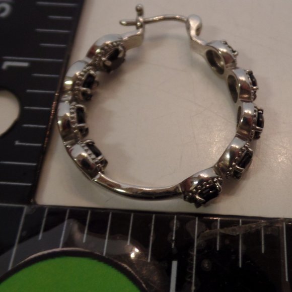 Unbranded Stainless Steel Black Spinel & Sparkling CZ Hoop Earrings Apx 1.5" 10G - Picture 6 of 13